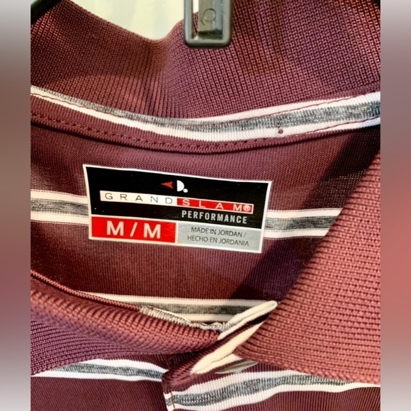 Men’s Grand Slam Performance Maroon Striped Golf Polo Med. - Picture 3 of 3